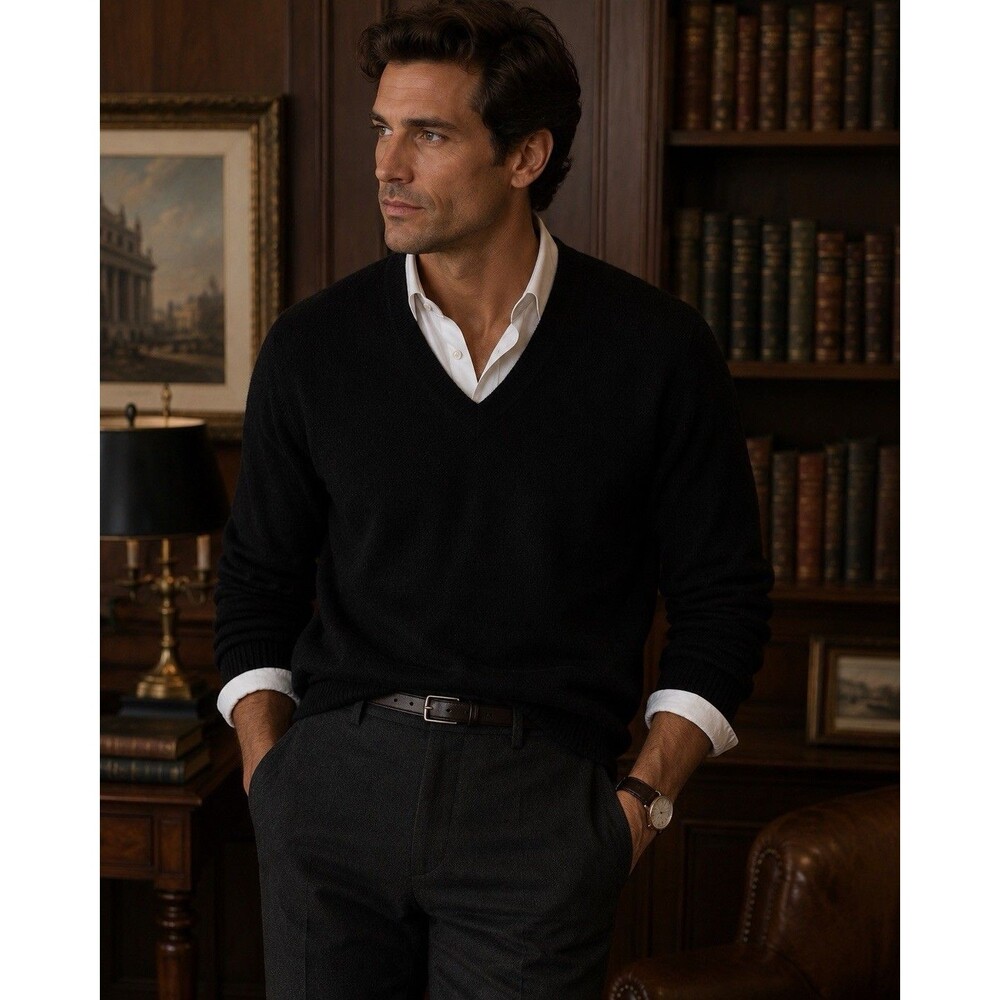 N Peal 100% Cashmere Black V Neck Sweater Made In Scotland Unisex Luxury XL